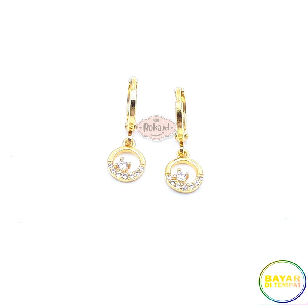 Anting Clip / Klip Bulat Ring Mas Bulat Kristal Gold Perhiasan Aksesoris Wanita 714