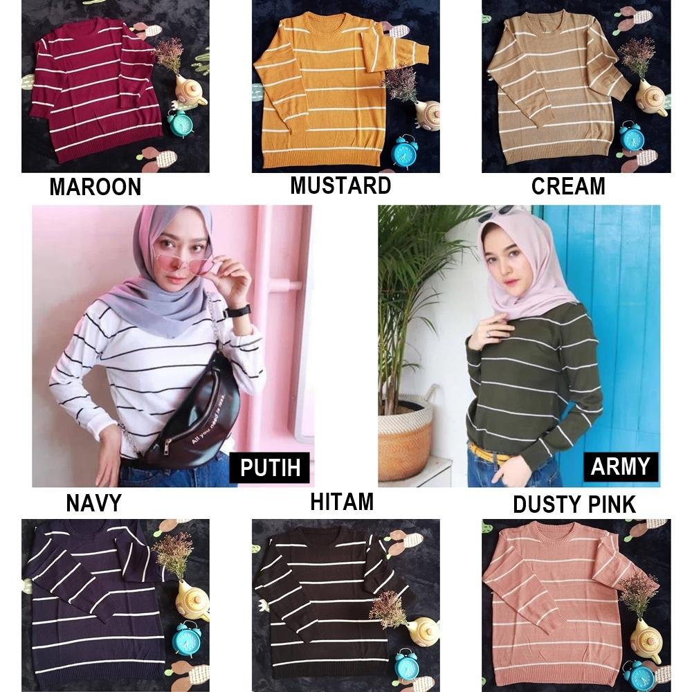 Sweater Rajut Wanita BERSHKA Stripe | Baju Rajut BERSHKA WANITA