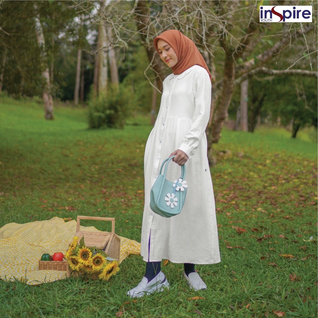 Inspire Midi Dress IMD 001 White Series F Bahan Airflow Model Terbaru dan Simple