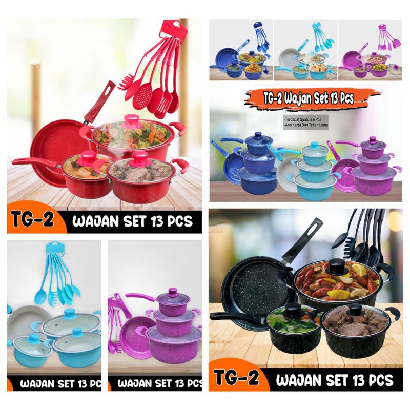 Panci set teflon / Cookware set enamel 13pcs 4in1. BMW/subron/infinity ( free babble kardus )
