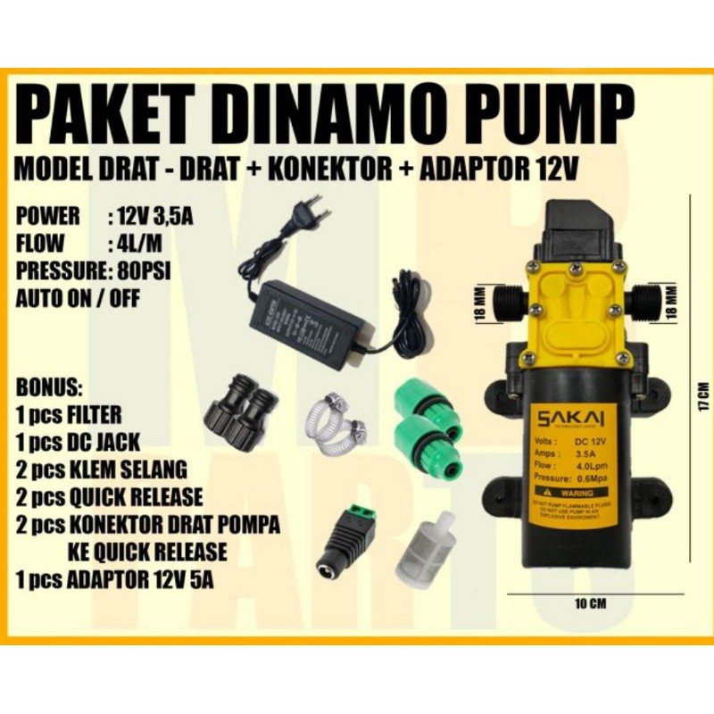 PAKET ADAPTOR MESIN Dinamo Pompa Air 12 Volt DC 70 Psi Sprayer Pump