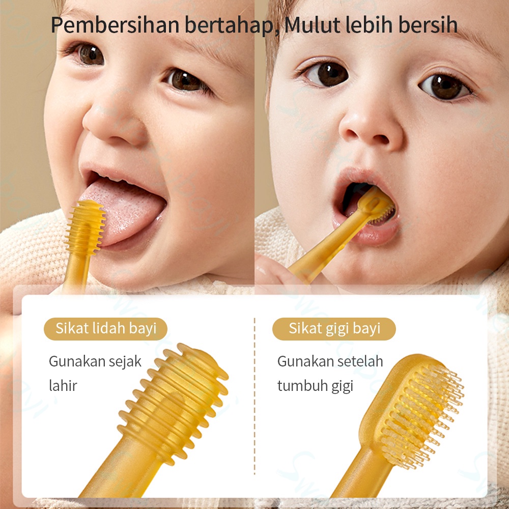 Sweetybayi 2in1Sikat gigi sikat lidah bayi silikon Baby toothbrush lembut