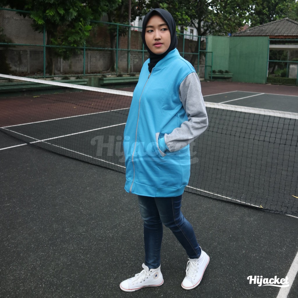 Hijacket (Jacket Hijab) Varsity Zipper Muslimah - Biru Langit