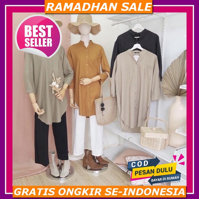 Baju Wanita Long Tunik Kemeja Kawla Busui - Atasan Wanita Long Tunic Kawla Kancin Depan - Baju Tunix