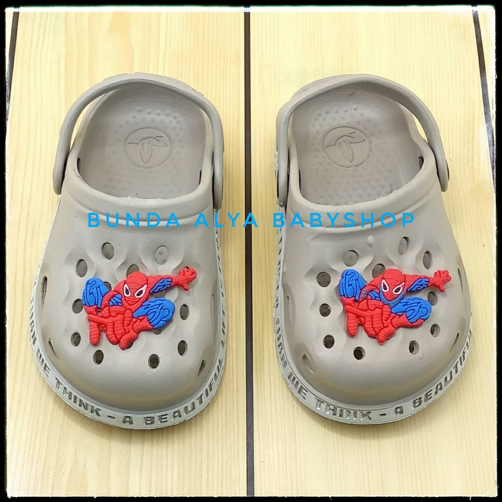 Sendal Anak Laki Laki Spider Usia 1 2 3 4 5 Tahun KREM Motif Kartun - Sepatu Sandal Anak Cowok Karet Anti Licin Size 18 - 29