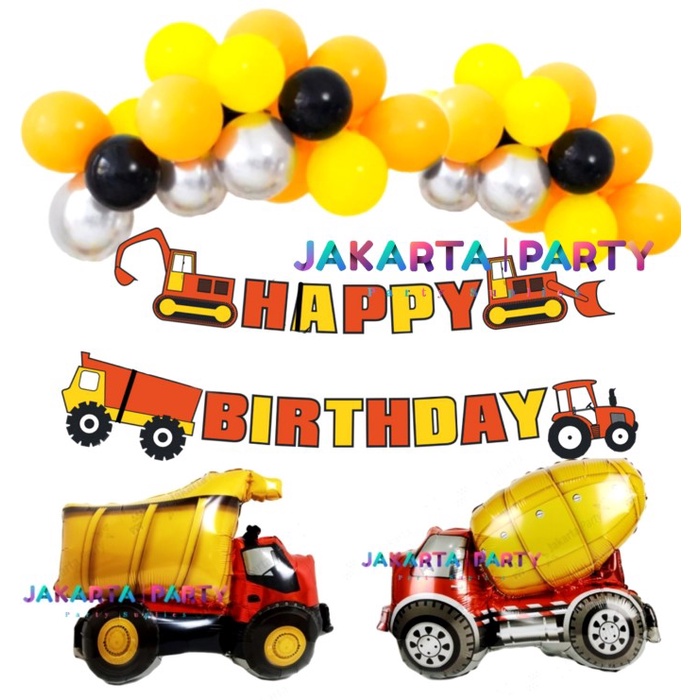 Paket Dekorasi Ultah Kendaraan Alat Berat #1 / Paket Set Balon Ultah