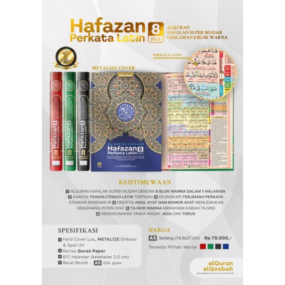 Al Quran Hafalan Hafazan 8 Blok Warna Perkata Latin A4
