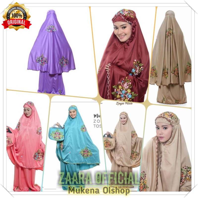 BEST SELLER - Mukena Dewasa Sutra Satin Zoya Silky Full Bordir Color Original