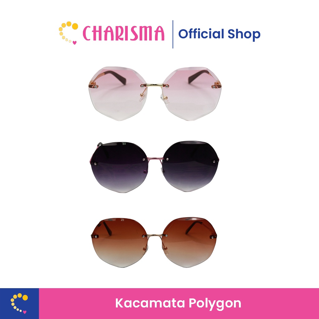 Charisma Kacamata Polygon Gaya Frameless - Fashion Wanita Metal Gradients Simple Sunglasses UV Prote