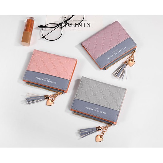 New Dompet Wanita Import Korean Version of The New Ladies Short Wallet Stitching Contrast Colour