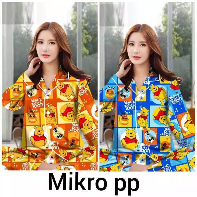 LFF - Piyama PP Dewasa Baju Tidur motif Kartun Fit to XL-pooh kotak Navy