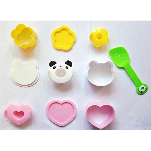 Cetakan Nasi Panda, Bunga Dan Love + Sekop Nasi - Cetakan Nasi Bento Isi 4 - Bento Tools Panda Mold