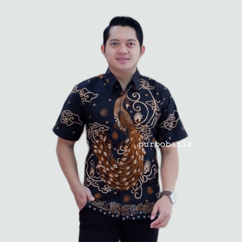 KEMEJA BATIK PRIA LENGAN PENDEK MERAK SOGAN
