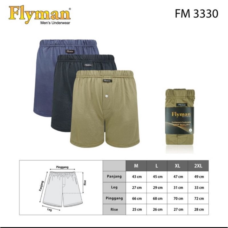 Celana pria boxer santai Flyman FM 3330 isi 3pcs