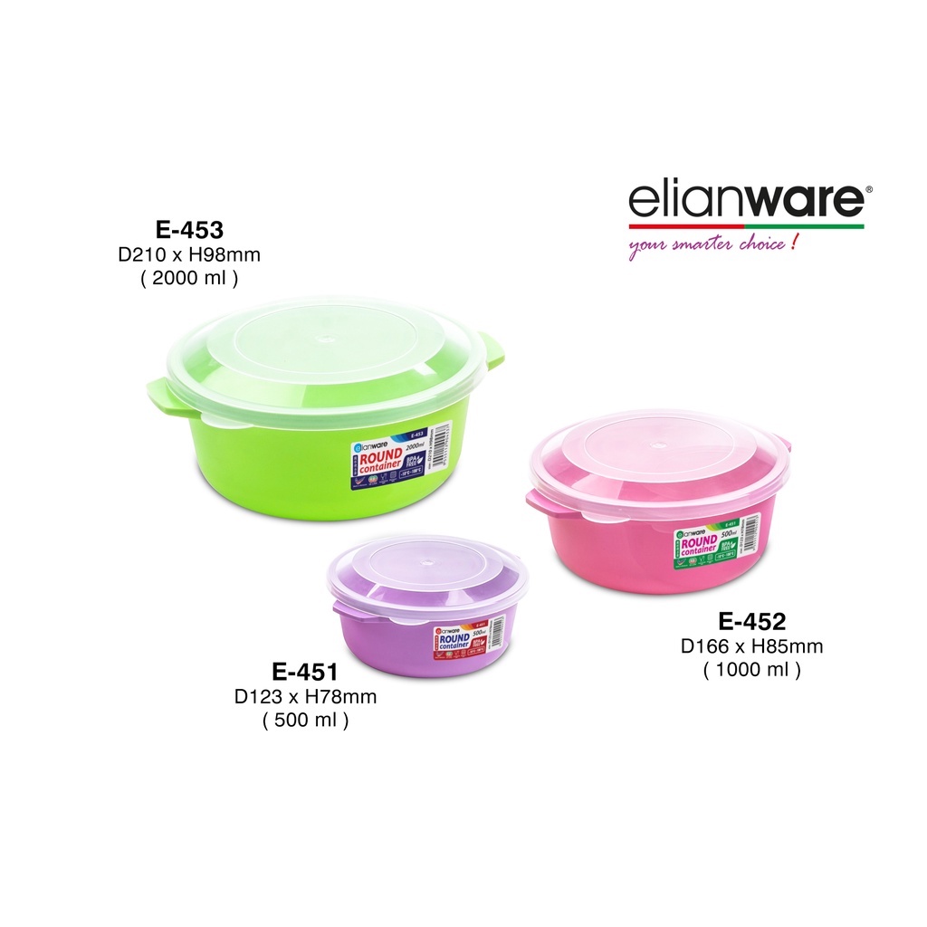 Elianware BPA Free Kotak Makanan Bundar Round Container 500ml,1000ML&2000ML