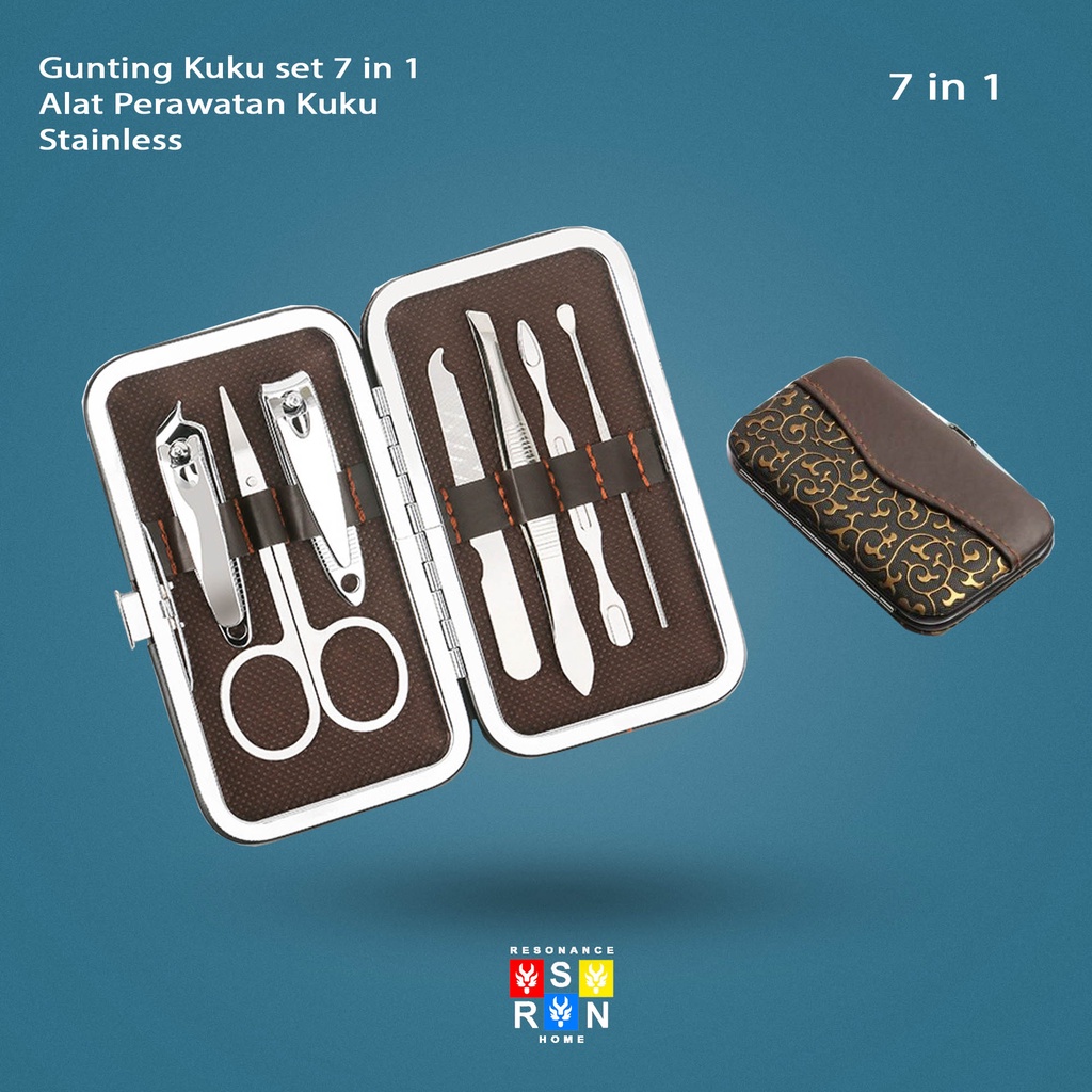 Gunting Kuku set 7 in 1 Manicure Pedicure | Gunting Kuku set 7 in 1 Stainless | Gunting Kuku kantong Kulit