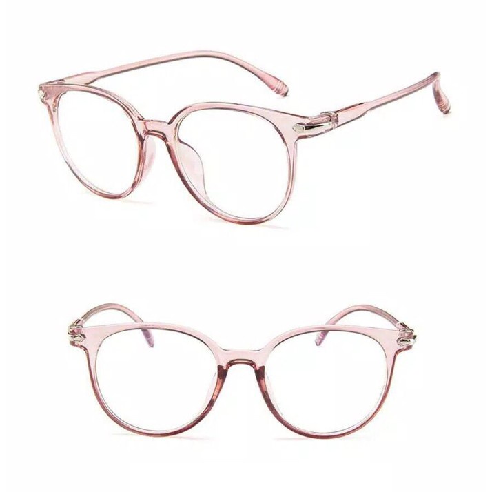 •OKEY BELI•KC099 KACAMATA ANTI RADIASI KACA MATA WanitaPria Frame Sunglasses Lensa Transparan IMPORT-TRANS PINK