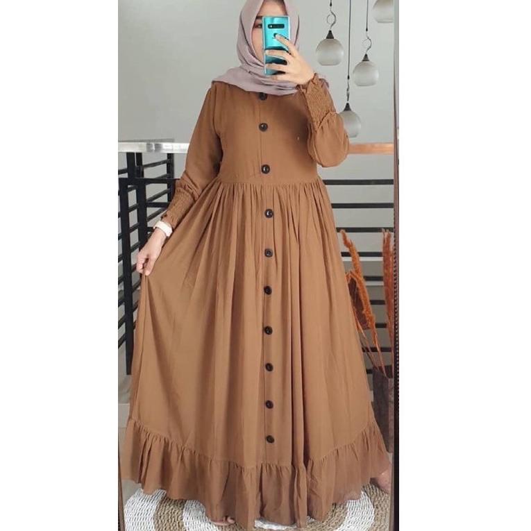 (L-U-Q») Baju pakaian gamis dress dres abaya fashion drees jubah wanita muslim muslimah remaja ibu hamil busui perempuan cewek cewe polos menyusui kancing depan full rumahan harian terbaru trend kekinian murah cod premium