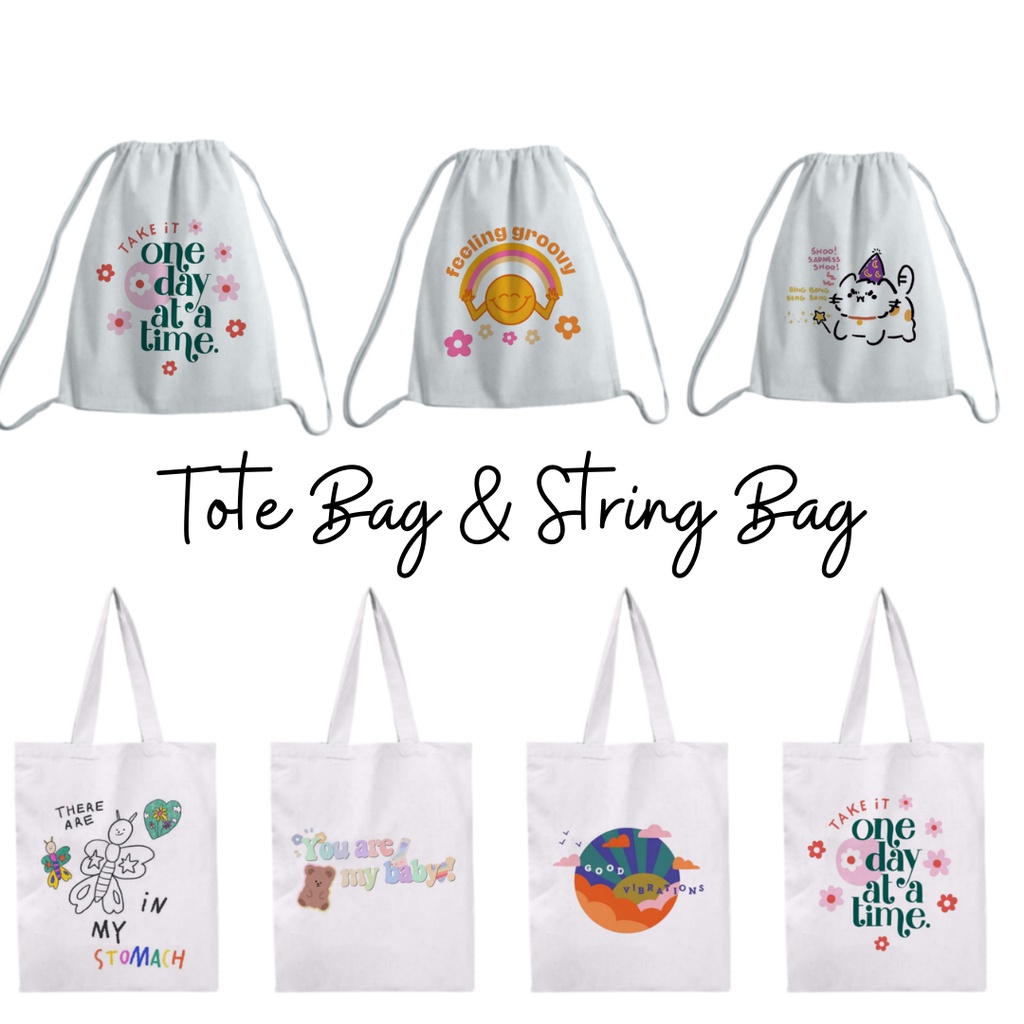 Tote Bag &amp; String Bag Canvas cute aesthetic B1-B11