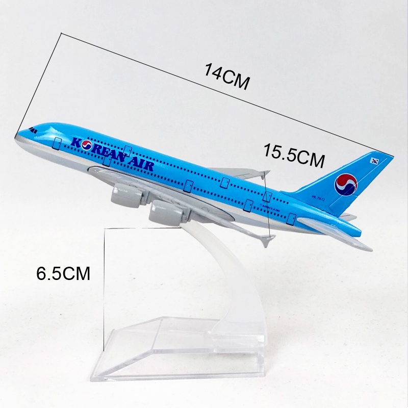 Miniatur Diecast Pesawat Airbus 380 A380 Korea Bahan Alloy Metal Ukuran 16cm Untuk Koleksi