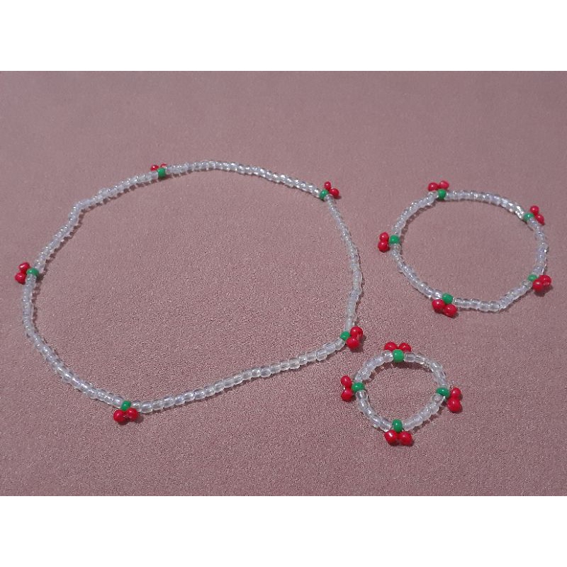 Cherry Beads Ring / Cincin / Bracelet / Gelang / Necklace / Kalung / Choker Ceri Aesthetic Korea