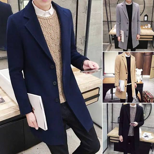 Long men man coat model korea baju hangat trench coat pria dewasa outwear jaket jacket impor import