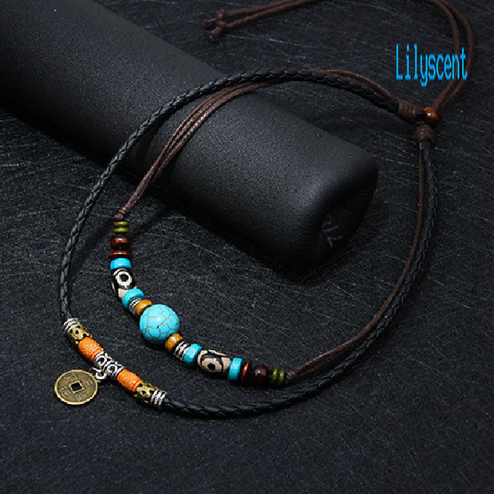 Lily Kalung Rantai Multilayer Aksen Batu Turquoise Imitasikoin Untuk Perhiasan Pria