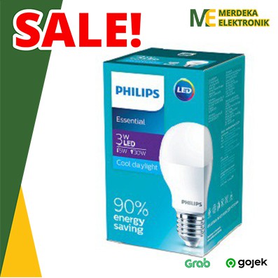 PHILIPS Lampu LED Essential 3 Watt PUTIH Bulb Bohlam Philips 3watt