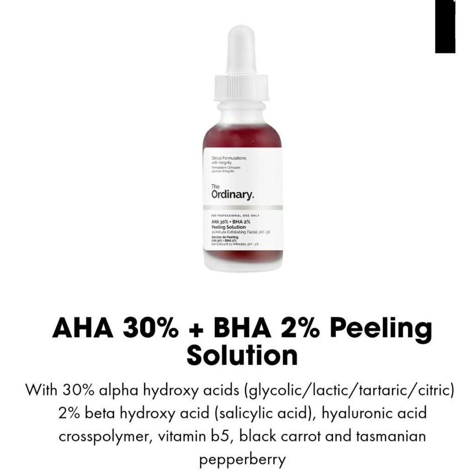 The Ordinary AHA 30% + BHA 2% Peeling Solution 10mins Exfoliating Mask Serum Wajah