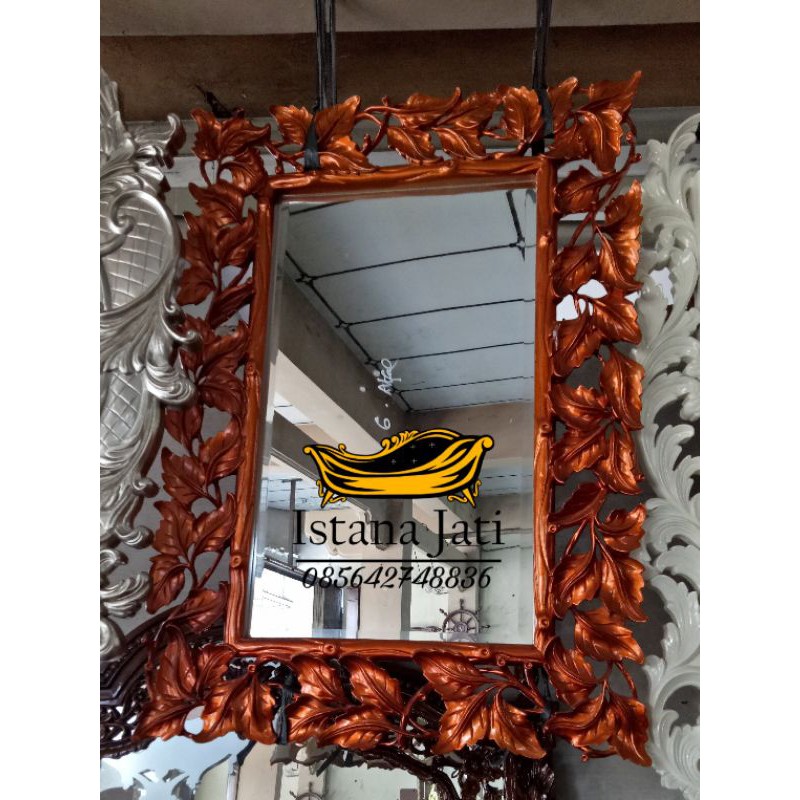 figura kaca daun/figura kaca minimalis/cermin hias jati/bufet tv/nakas mini/lemari pakaian minimalis