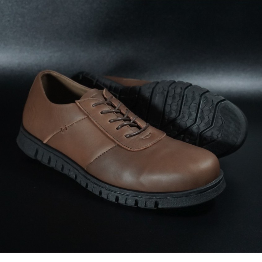 Low Nathan Brown | Sepatu Kulit Asli Formal Klasik Sport Simple Pria Cowok Derby | FORIND x Barnum