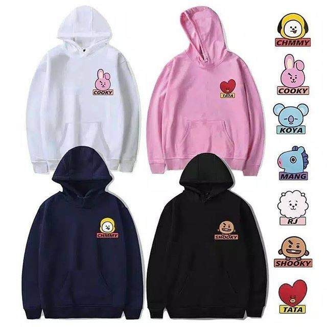 JAKET HOODIE BT21 MEMBER BTS FACE LOGO KECIL