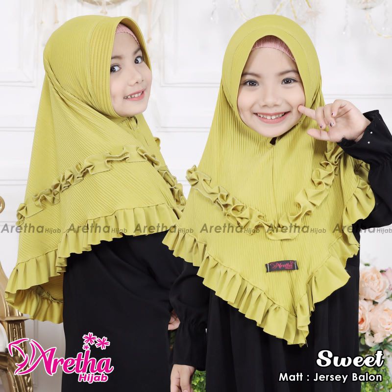Jilbab Anak SWEET PLISKET Aretha Hijab Rempel Kerudung Instan Pet Antem