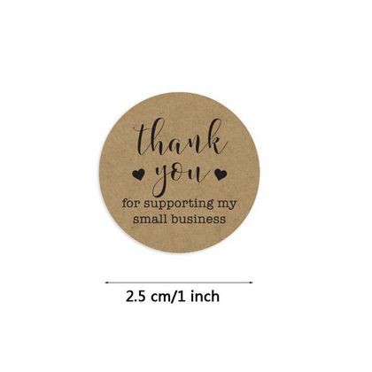 Paper Tags - 1&quot; Natural Kraft Round Shape #04 &quot;Thank You&quot; Sticker (10 Pcs)