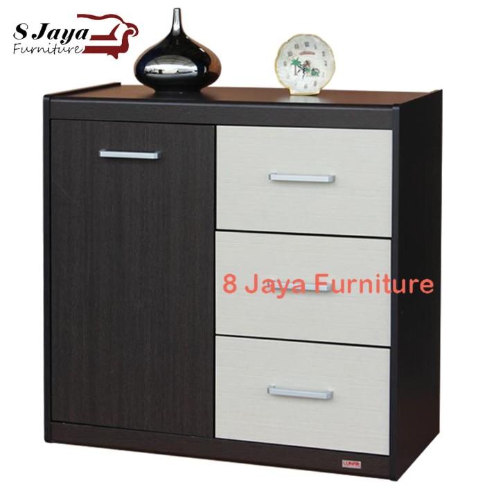 Rak Buku Meja Tv Tamu Drawer Buffet Kayu Minimalis 80 Serbaguna 3 Laci