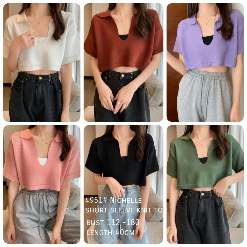 MDLV ~ 4951 NICHELLE SHORT SLEEVE KNIT TOP / KNIT CROP TOP / CROP RAJUT CEWEK /FASHION IMPORT WANITA