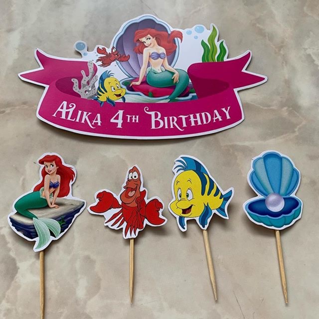 Mermaid ariel topper kue label