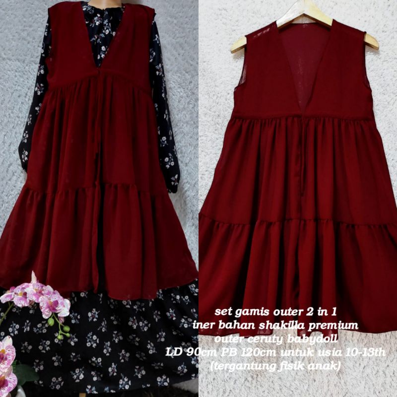 Set gamis outer anak tanggung umur 10 11 12 13 14th/set gamis anak tanggung modern/gamis kekinian