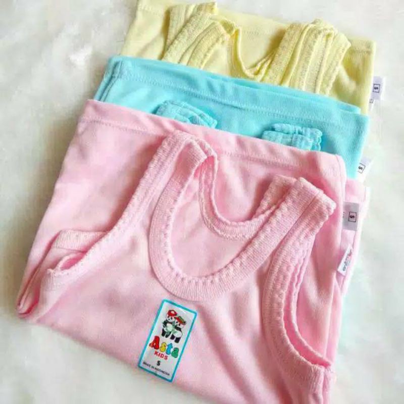 12Pcs Singlet Asta polos putih dan warna / kaos kutang anak / kaos dalam bayi perempuan polos