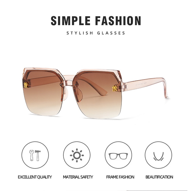 Korea Semi Rimless Kacamata Hitam Wanita Fashion Square Frame Oversize