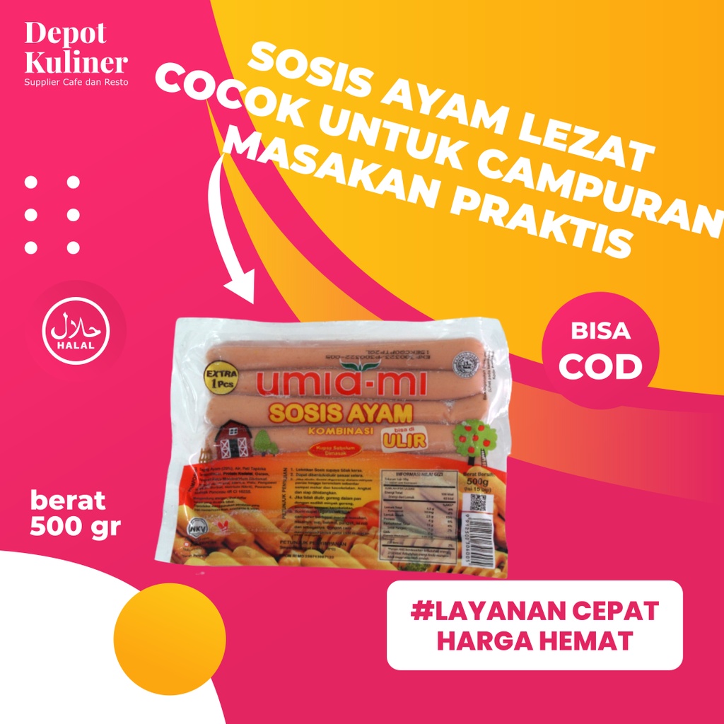 Umiami Sosis Ayam isi 16 Batang - 500 Gr - Chicken Sausage