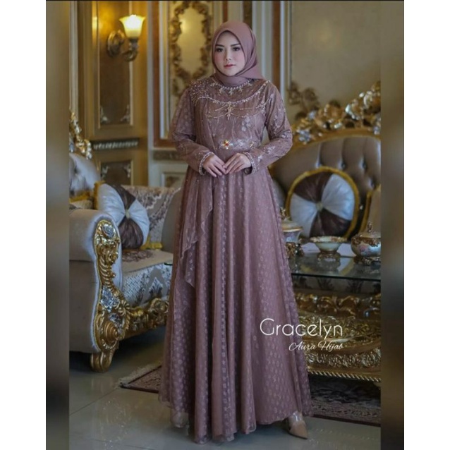 Permata Olshop / Gamis Amora DJM / Kebaya Gamis Modern / Gamis Brokat / Gamis Kondangan / Kebaya Pesta Mewah