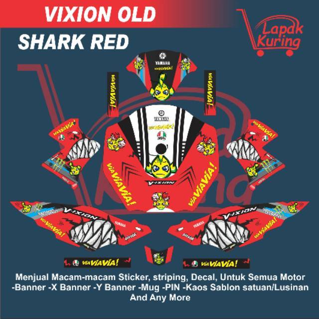 DECAL STICKER MOTOR YAMAHA VIXION SHARK RED