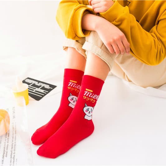 KK-20 kaos kaki cotton red milky snack hati kawai japan socks