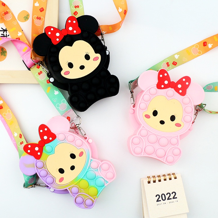 Tas Pop it Anak Lucu Import - Tas Selempang Anak Karakter Minnie Pikachu - Tas Pop It Terbaru Import - Tas Anak Lucu Pop It Fidget Toys JL12