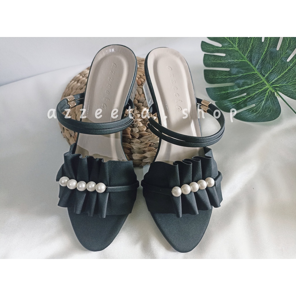 Sandal Hak Kaca / Sandal Pesta wanita / Hak kaca Mutiara Deret FS01-3
