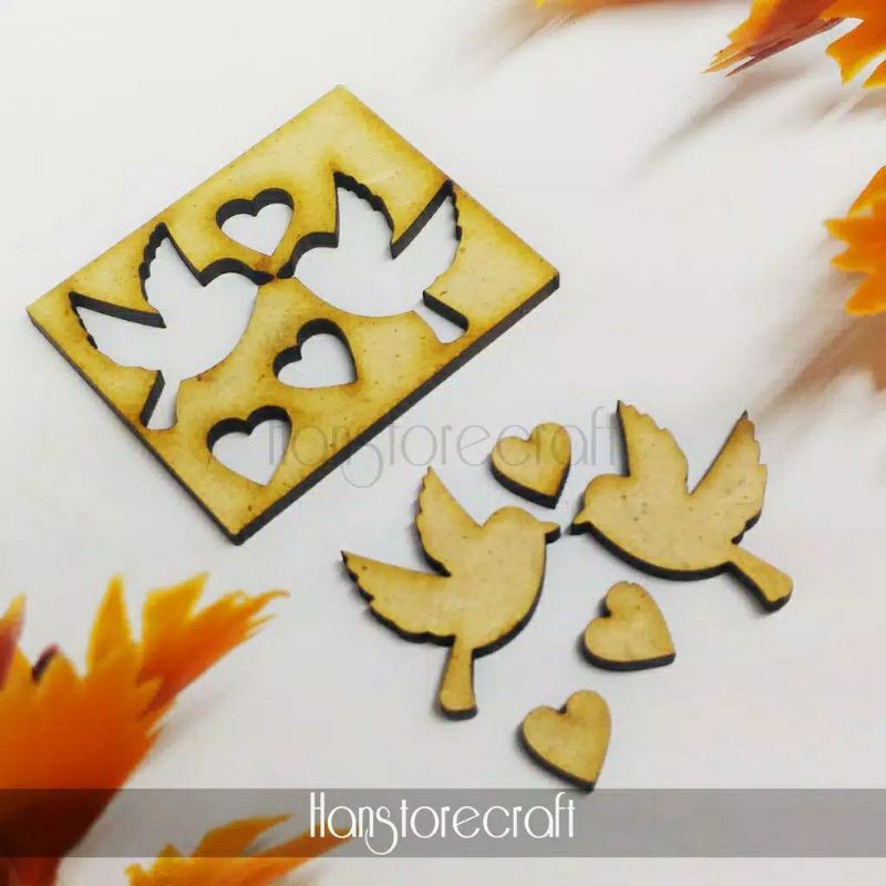 Burung Couple Mini Kayu Chipboard