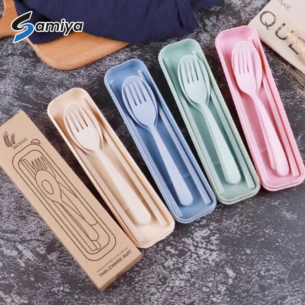 Wheat straw set sendok garpu sumpit / alat makan set sendok garpu sumpit / sendok makan anak