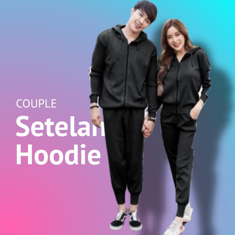 Jaket Hoodie Couple Pansangan Kopel Basic Kapelan Polos
