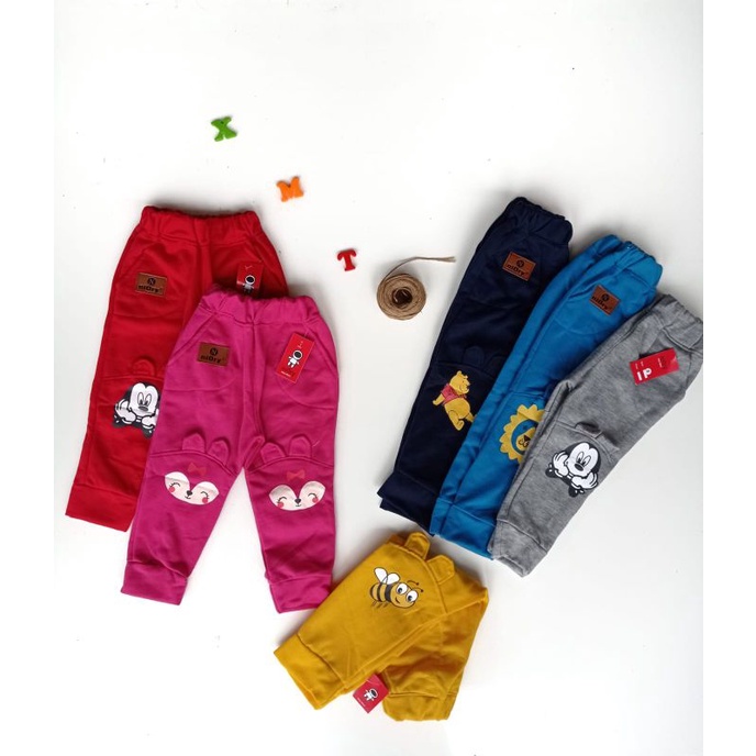 BELVIN Celana Panjang Joger Jogger Unyu Anak Perempuan Cewek Usia 2 sampai 5 Tahun 3D Bahan Fleece